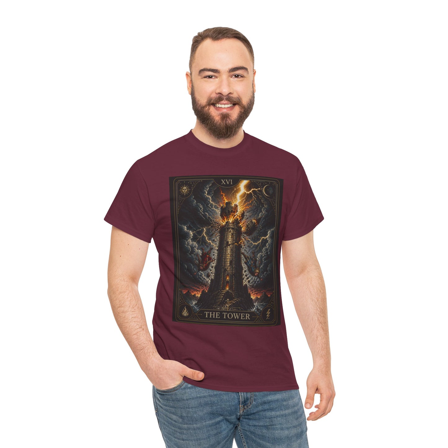 Tarot The Tower T-Shirt — Gothic Lightning Tarot Card Tee