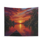 Tapestry - Canoe Sunset River Wall Hanging, Tranquil Lakeside Scenic Decor