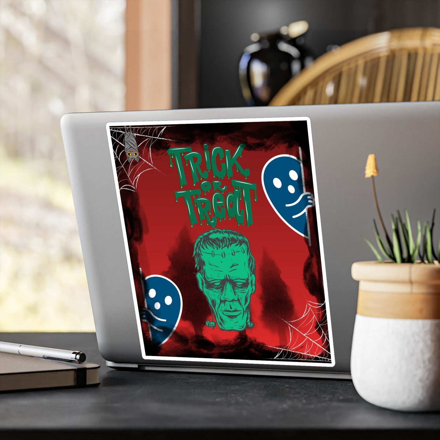 Halloween Trick or Treat Vinyl Decal – Frankenstein & Ghosts Kiss-Cut Sticker