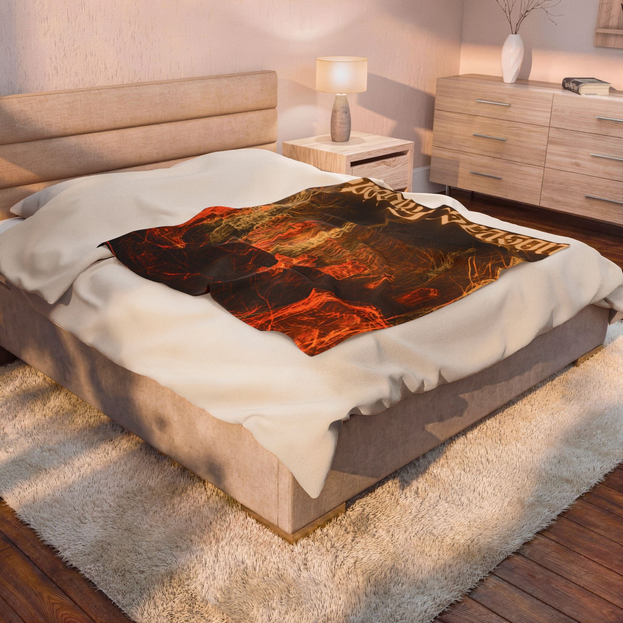 Spooky Season Graveyard Scene Velveteen Plush Blanket | Halloween Cemetery Design
