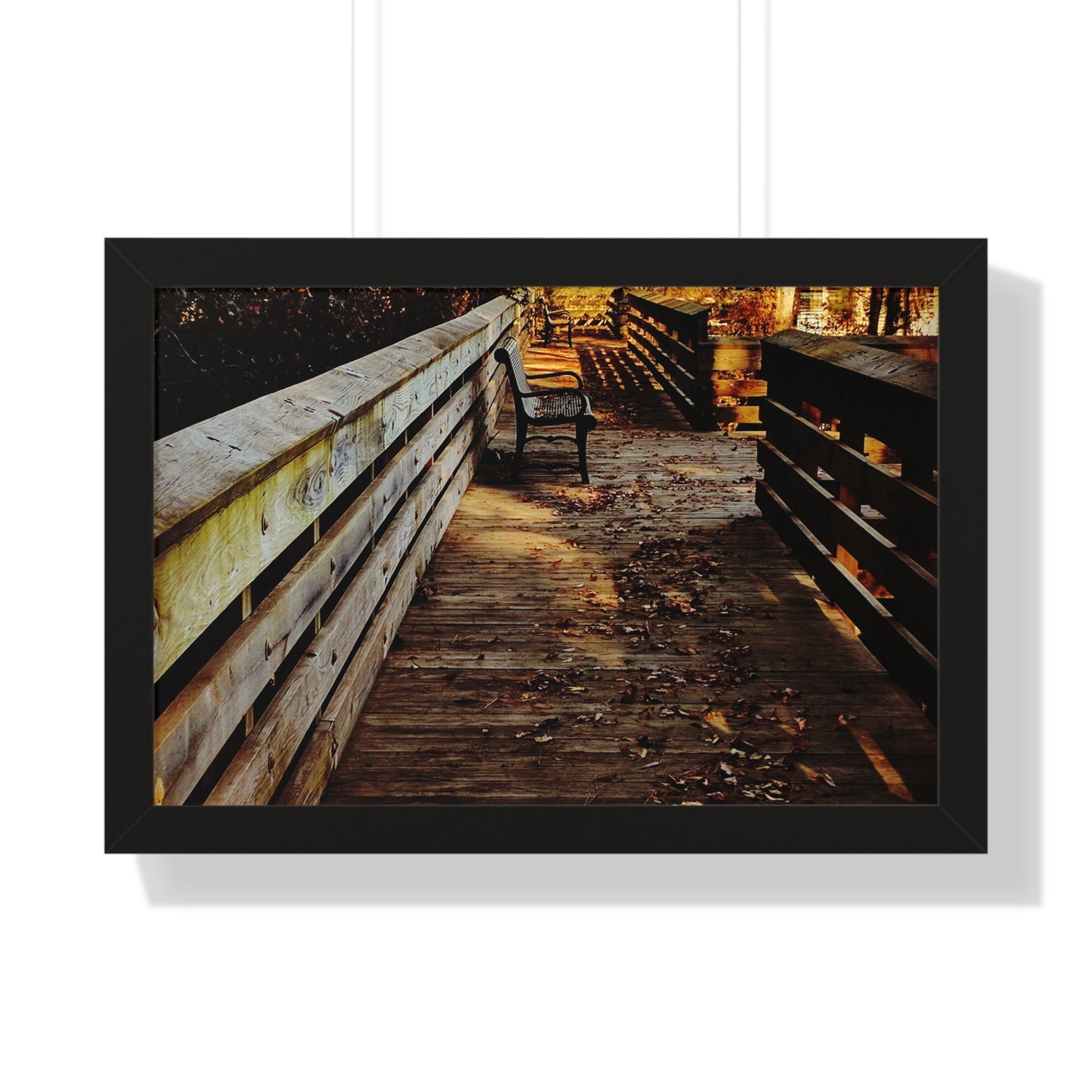 Autumn Boardwalk Framed Horizontal Poster | Fall Pathway Wall Art