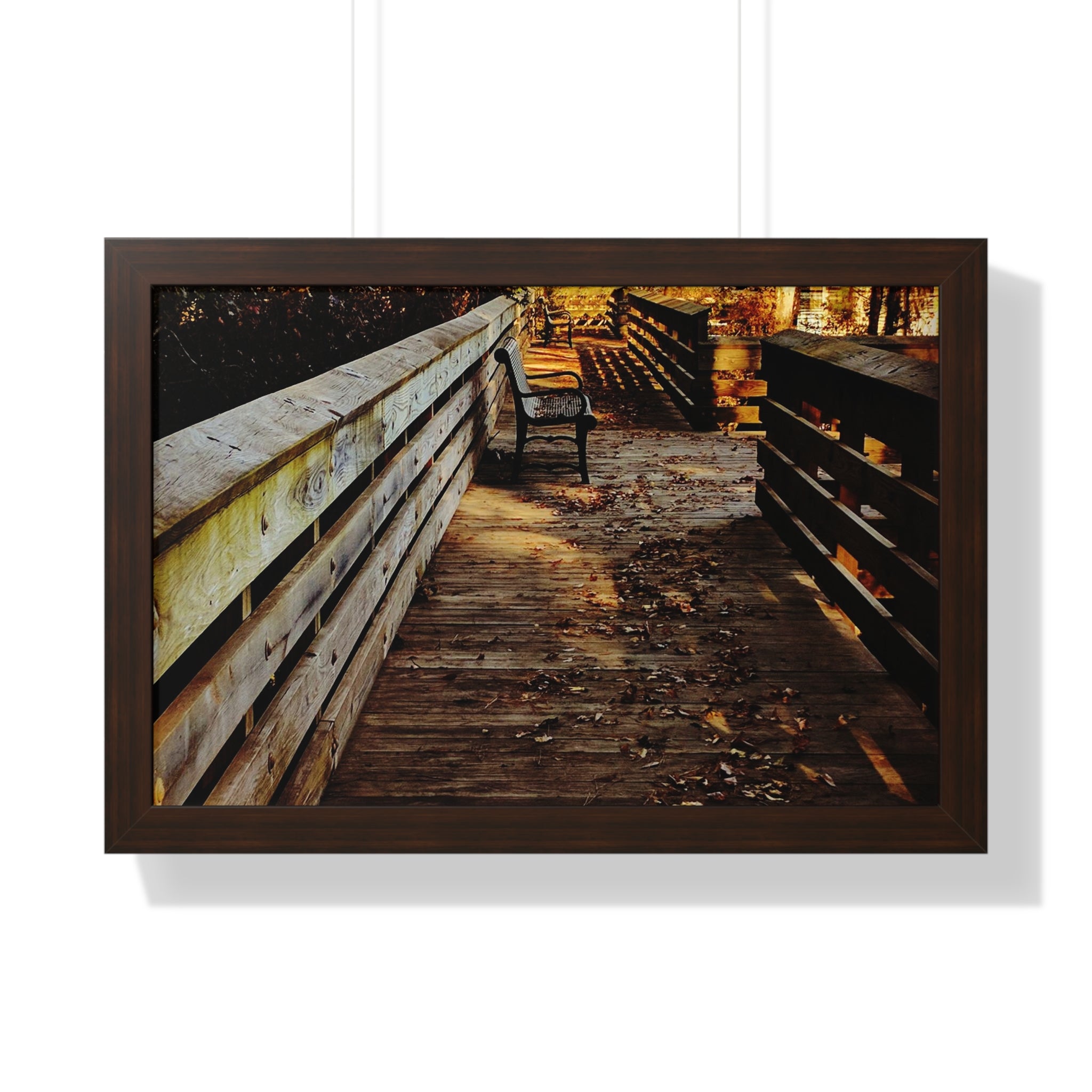 Autumn Boardwalk Framed Horizontal Poster | Fall Pathway Wall Art