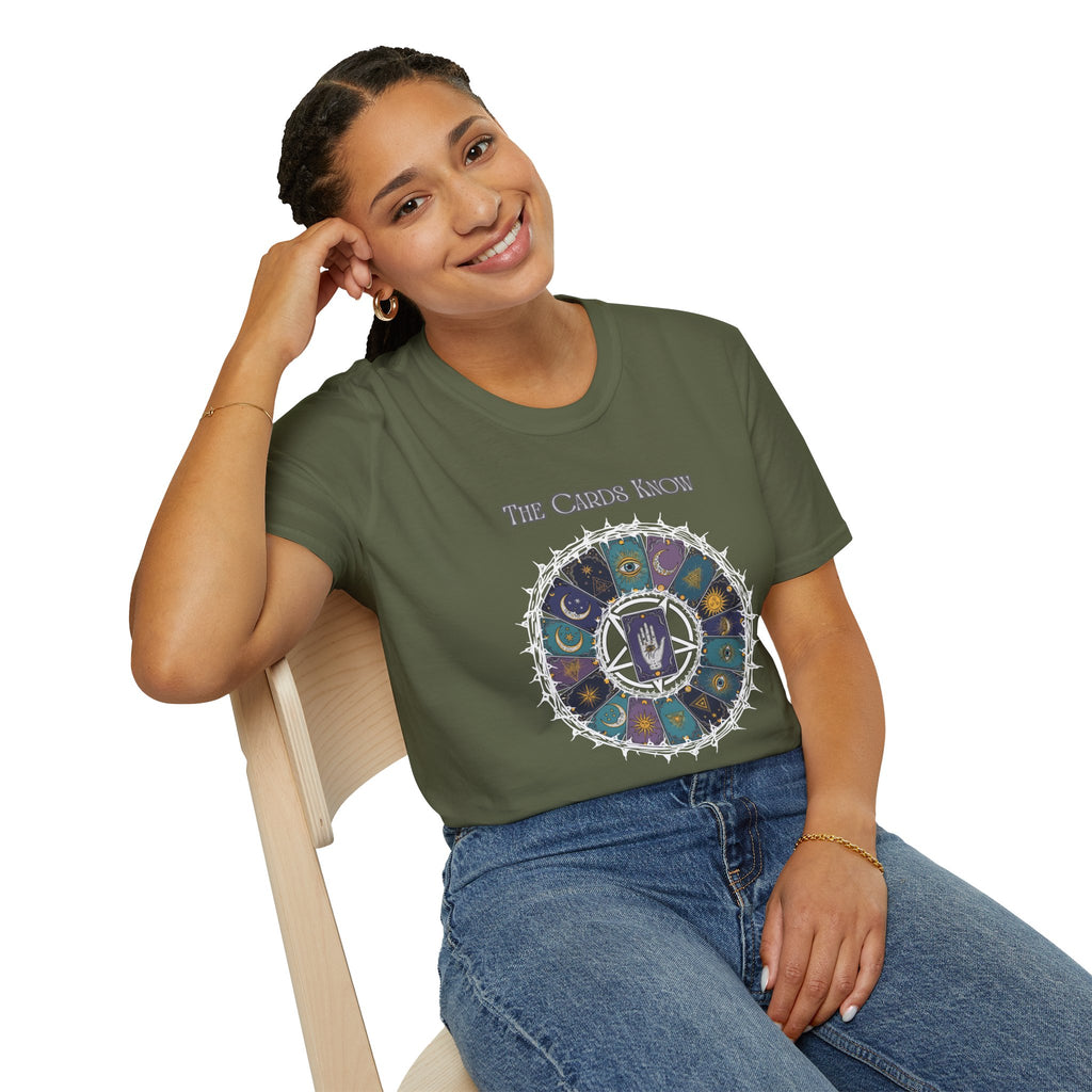 Tarot T-Shirt — "The Cards Know" Mystic Tarot Deck Circle Tee
