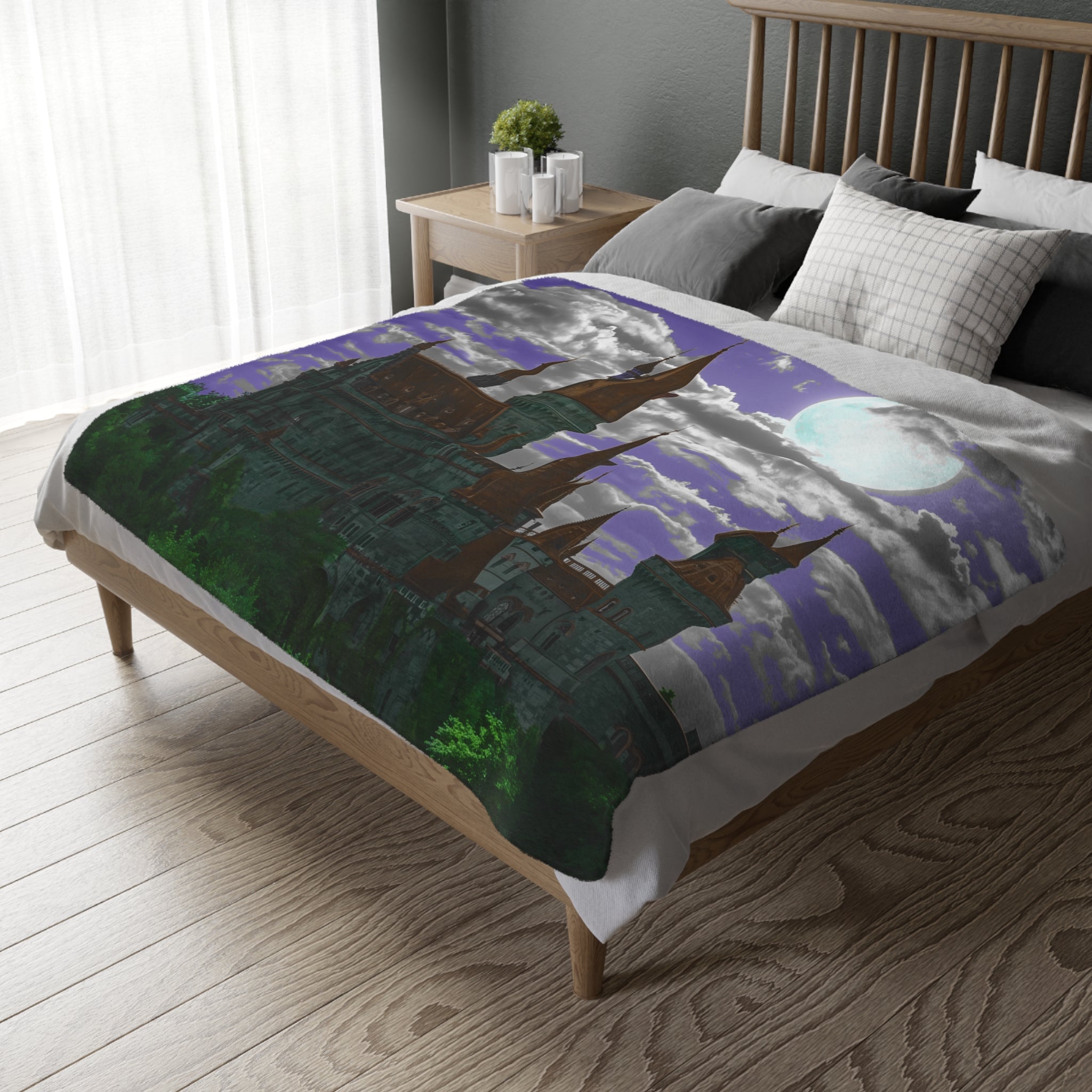 Moonlit Castle Velveteen Blanket — Gothic Fantasy Microfiber Throw