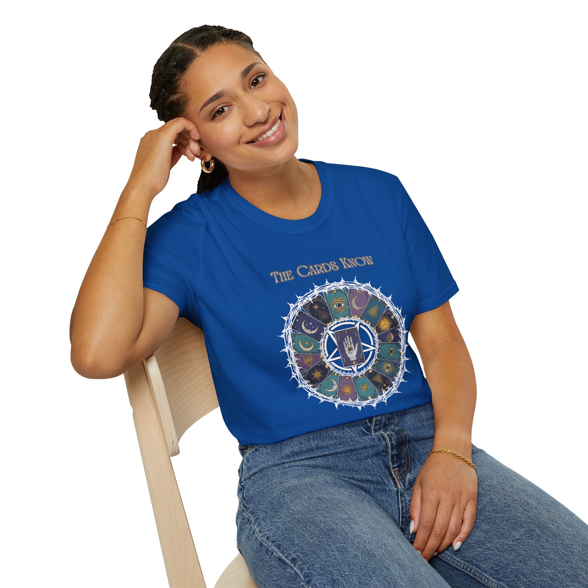 Tarot T-Shirt — "The Cards Know" Mystic Tarot Deck Circle Tee