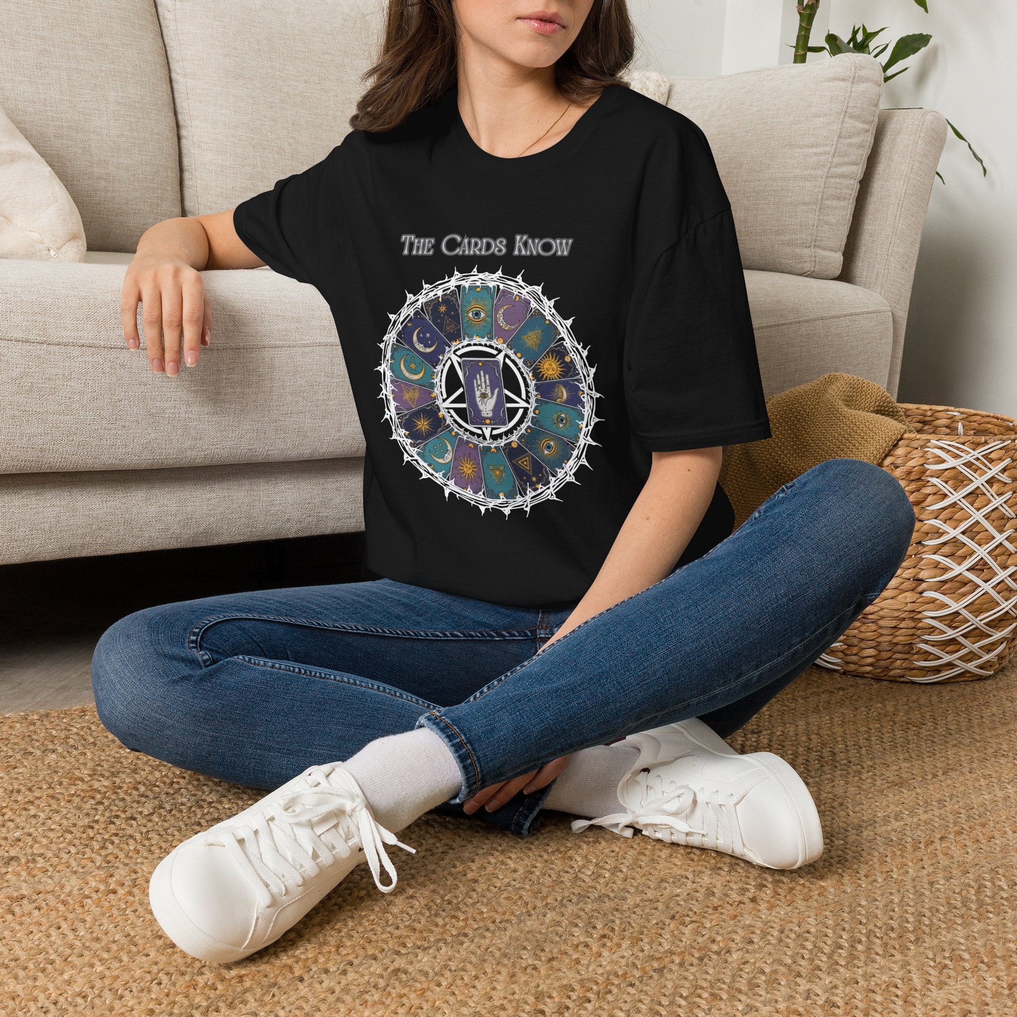 Tarot T-Shirt — "The Cards Know" Mystic Tarot Deck Circle Tee