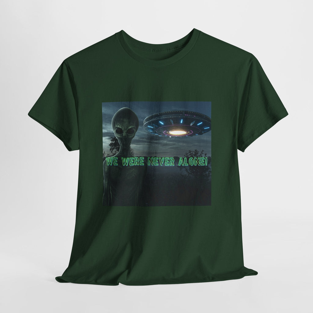 Alien UFO Graphic Tee — "We Were Never Alone" Sci‑Fi T‑Shirt - Erudition Designs
