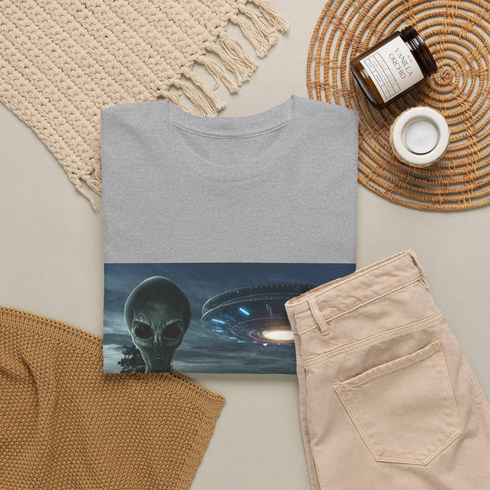 Alien UFO Graphic Tee — "We Were Never Alone" Sci‑Fi T‑Shirt - Erudition Designs
