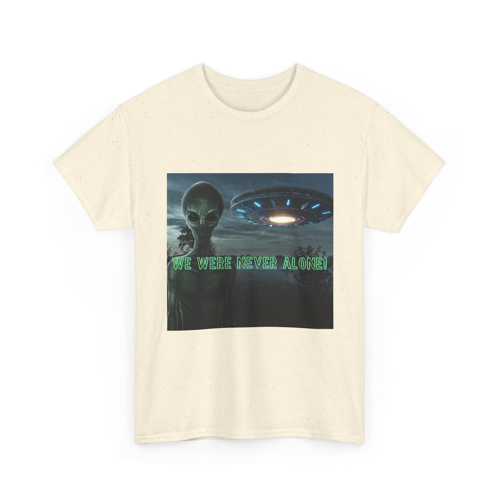 Alien UFO Graphic Tee — "We Were Never Alone" Sci‑Fi T‑Shirt - Erudition Designs