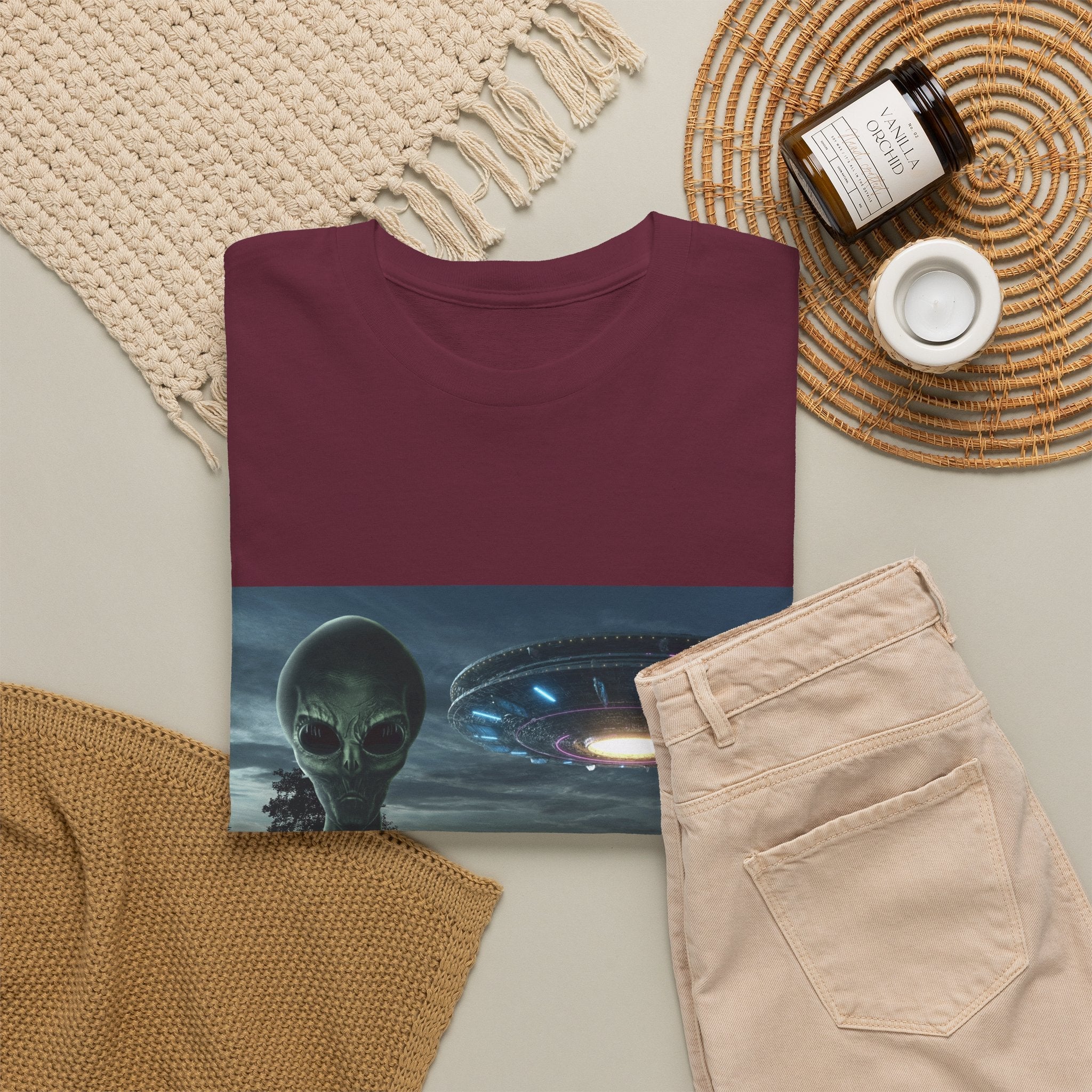 Alien UFO Graphic Tee — "We Were Never Alone" Sci‑Fi T‑Shirt - Erudition Designs