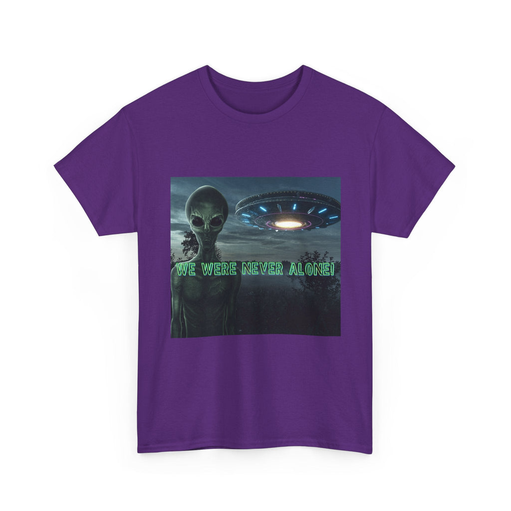 Alien UFO Graphic Tee — "We Were Never Alone" Sci‑Fi T‑Shirt - Erudition Designs