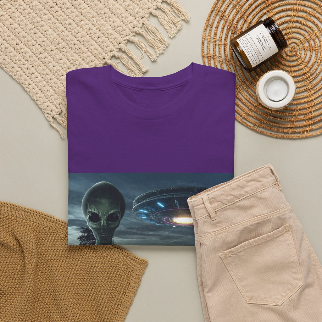 Alien UFO Graphic Tee — "We Were Never Alone" Sci‑Fi T‑Shirt - Erudition Designs