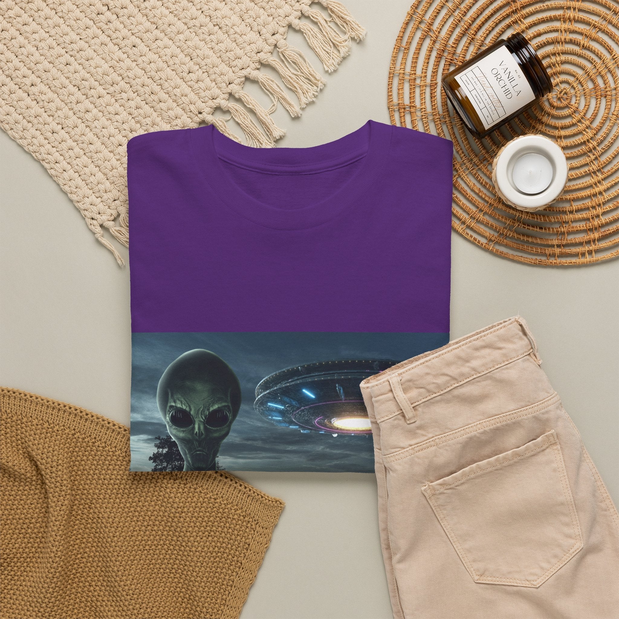 Alien UFO Graphic Tee — "We Were Never Alone" Sci‑Fi T‑Shirt - Erudition Designs