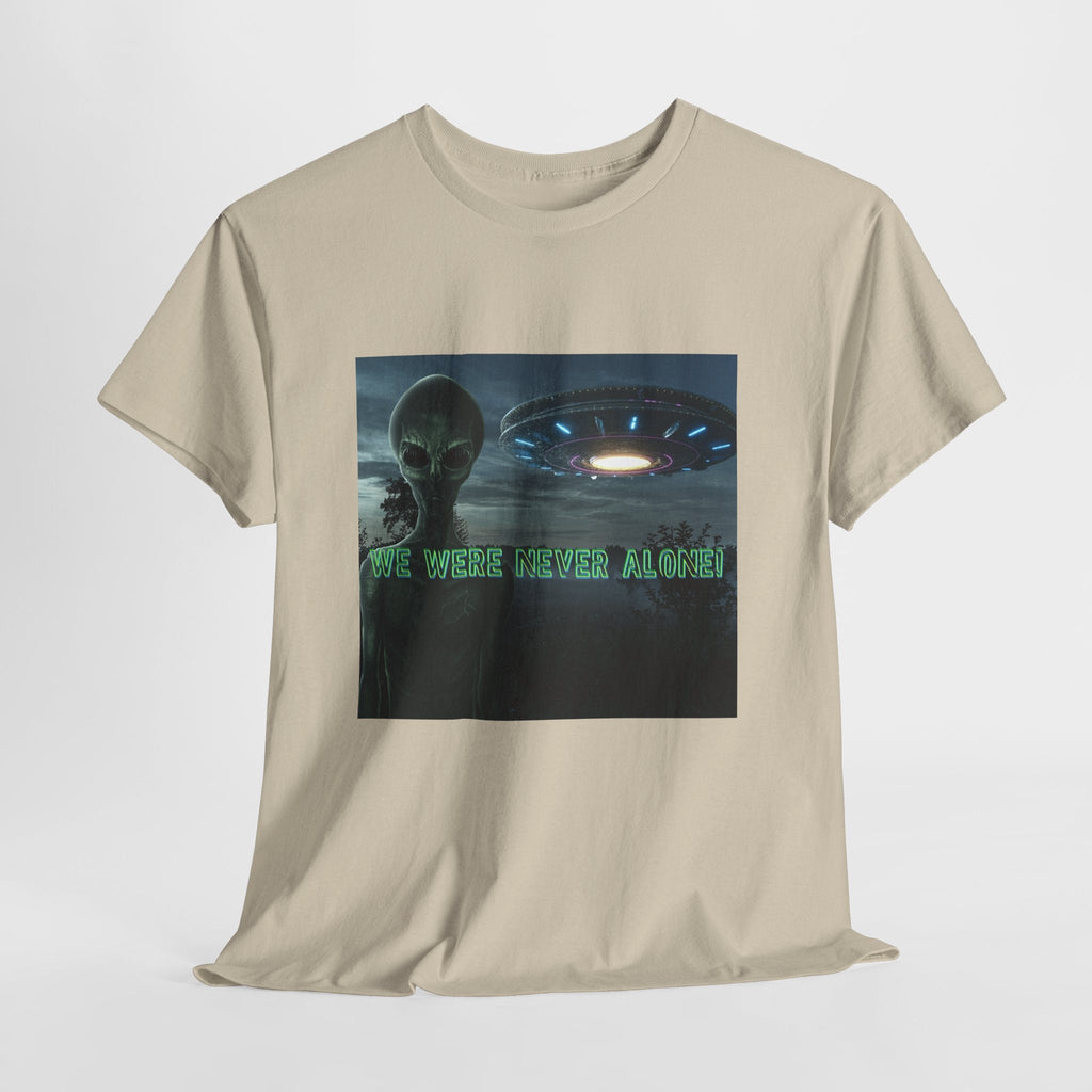 Alien UFO Graphic Tee — "We Were Never Alone" Sci‑Fi T‑Shirt - Erudition Designs