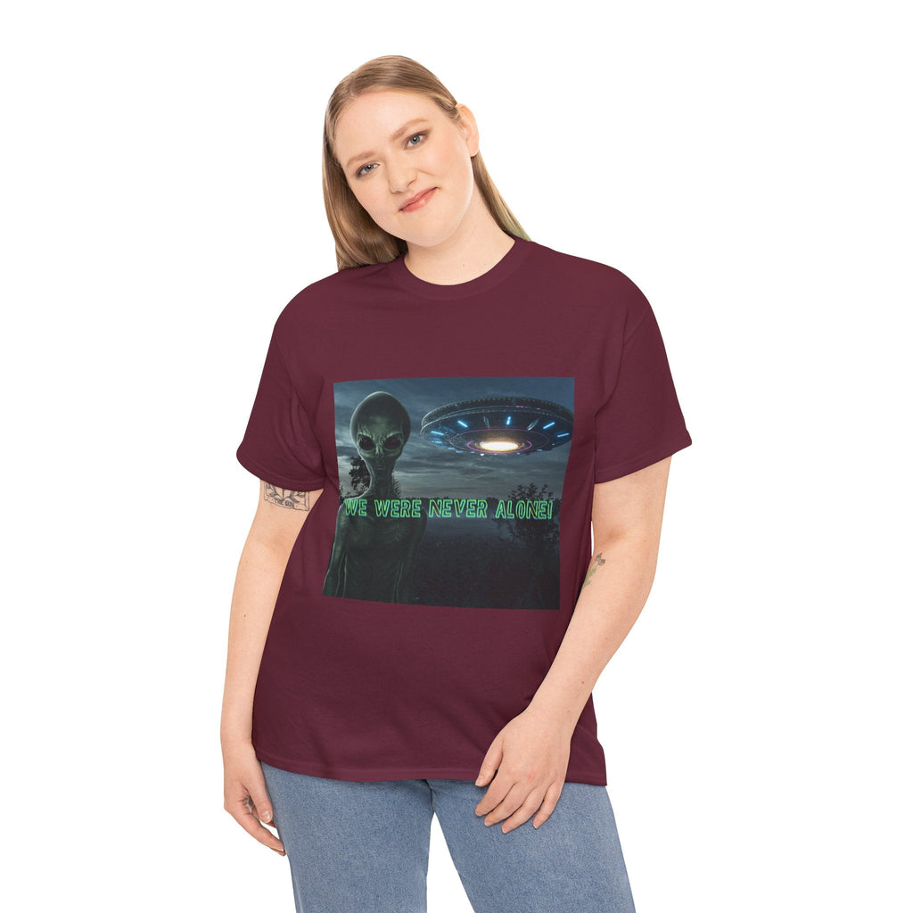 Alien UFO Graphic Tee — "We Were Never Alone" Sci‑Fi T‑Shirt - Erudition Designs
