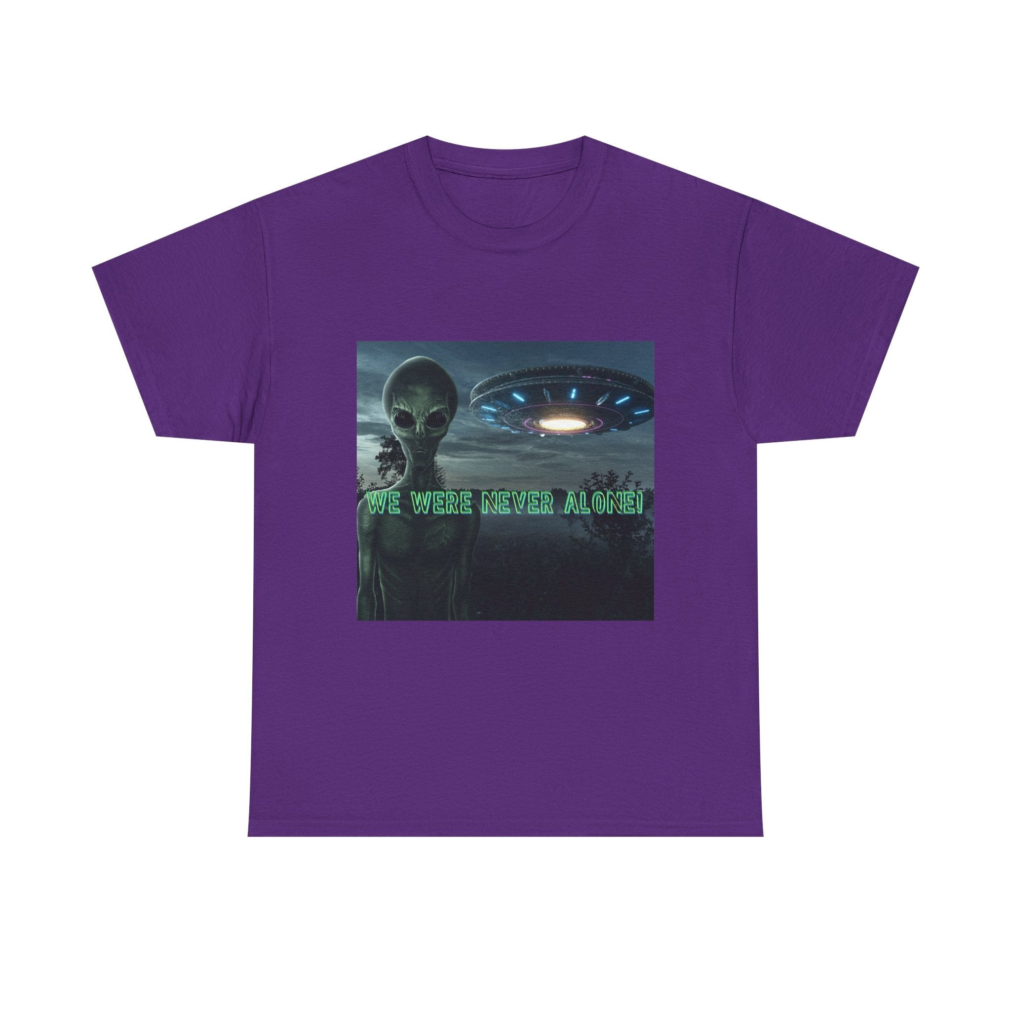Alien UFO Graphic Tee — "We Were Never Alone" Sci‑Fi T‑Shirt - Erudition Designs