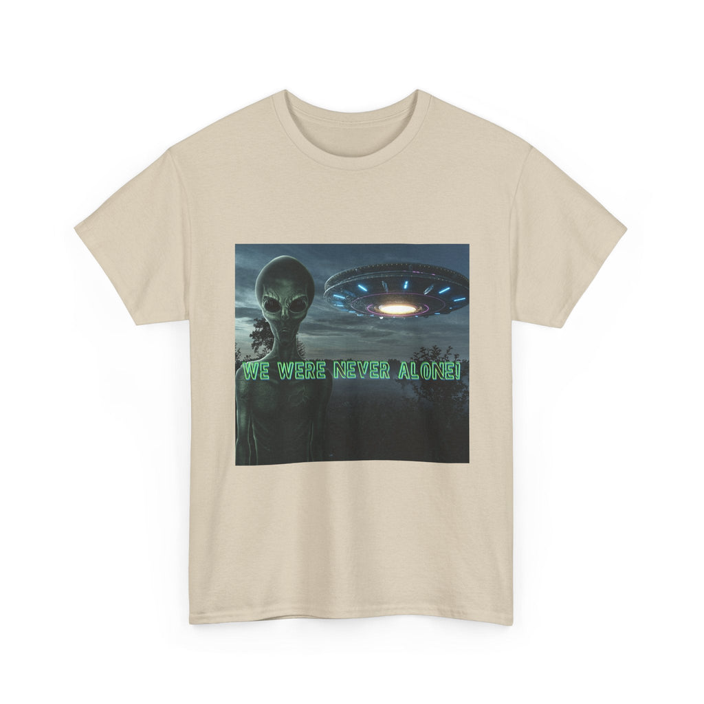 Alien UFO Graphic Tee — "We Were Never Alone" Sci‑Fi T‑Shirt - Erudition Designs