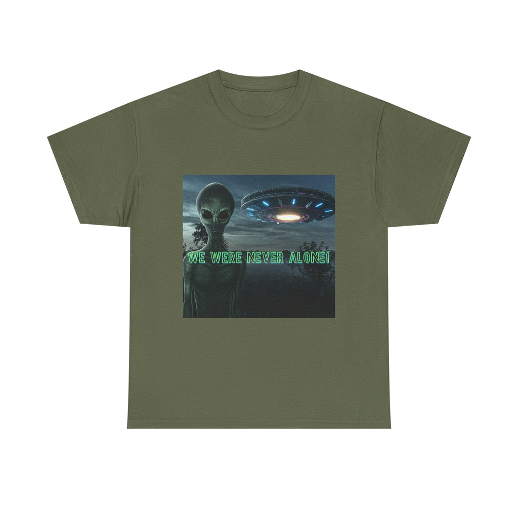 Alien UFO Graphic Tee — "We Were Never Alone" Sci‑Fi T‑Shirt - Erudition Designs