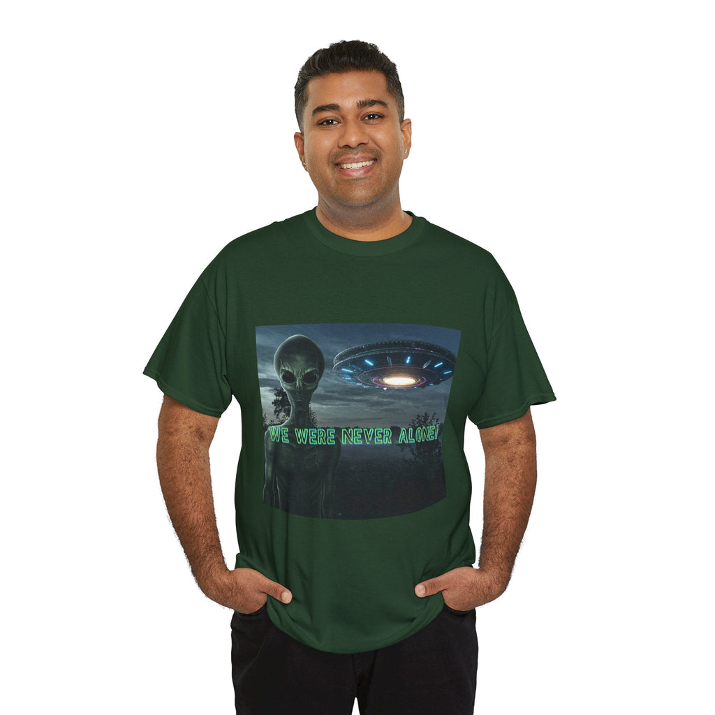 Alien UFO Graphic Tee — "We Were Never Alone" Sci‑Fi T‑Shirt - Erudition Designs