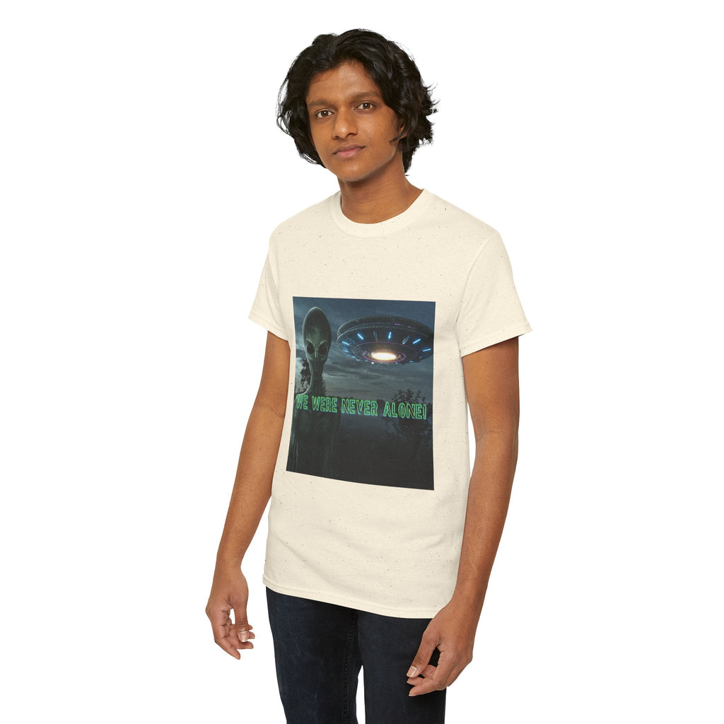 Alien UFO Graphic Tee — "We Were Never Alone" Sci‑Fi T‑Shirt - Erudition Designs