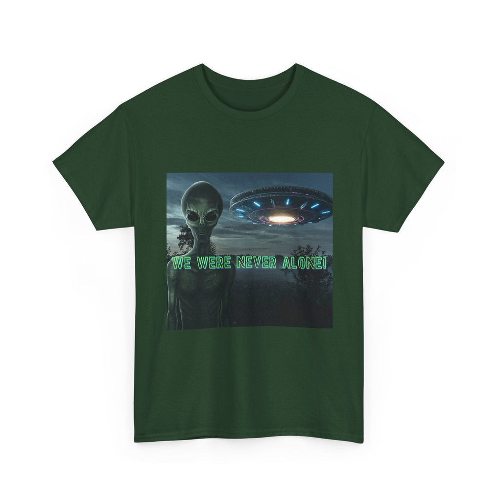 Alien UFO Graphic Tee — "We Were Never Alone" Sci‑Fi T‑Shirt - Erudition Designs