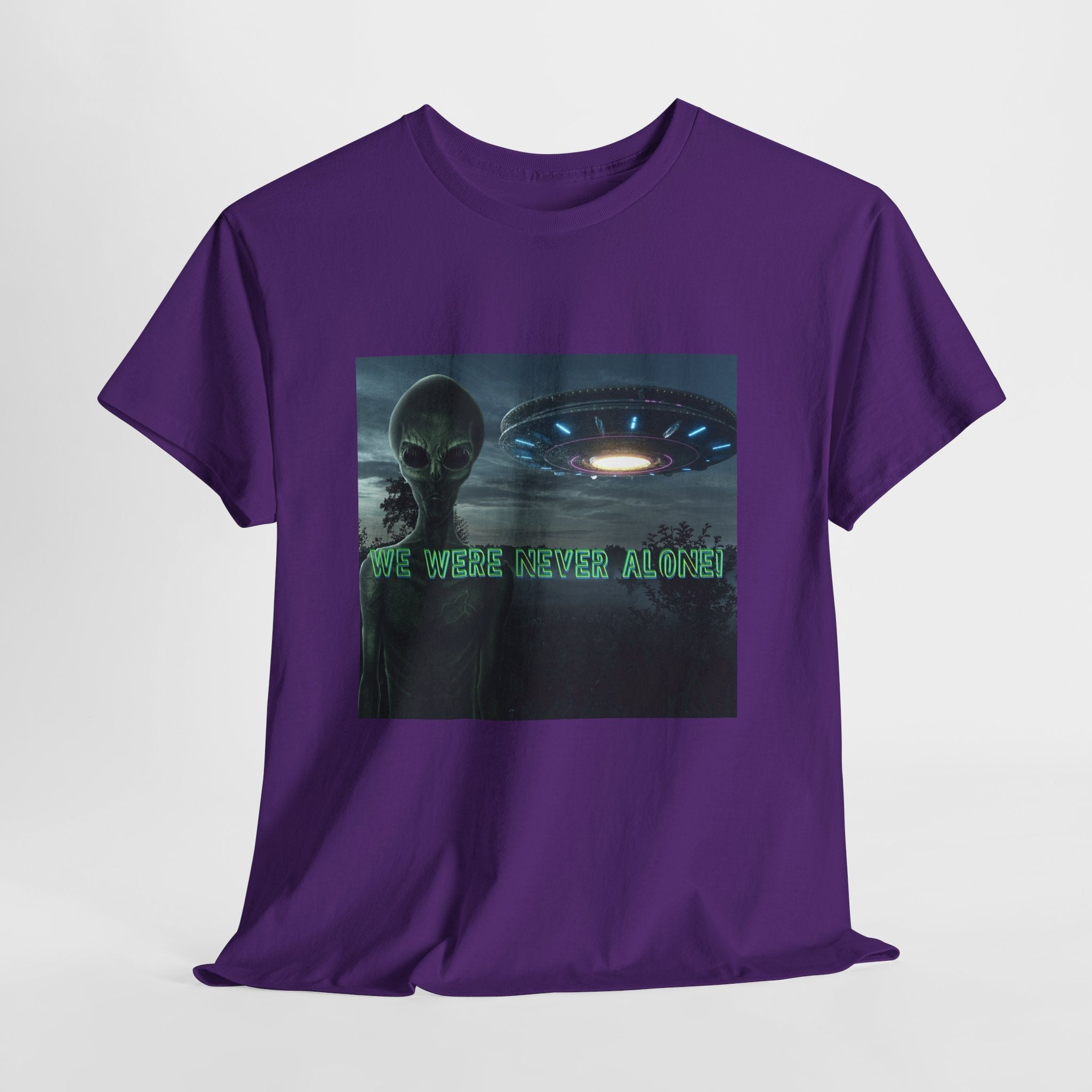 Alien UFO Graphic Tee — "We Were Never Alone" Sci‑Fi T‑Shirt - Erudition Designs