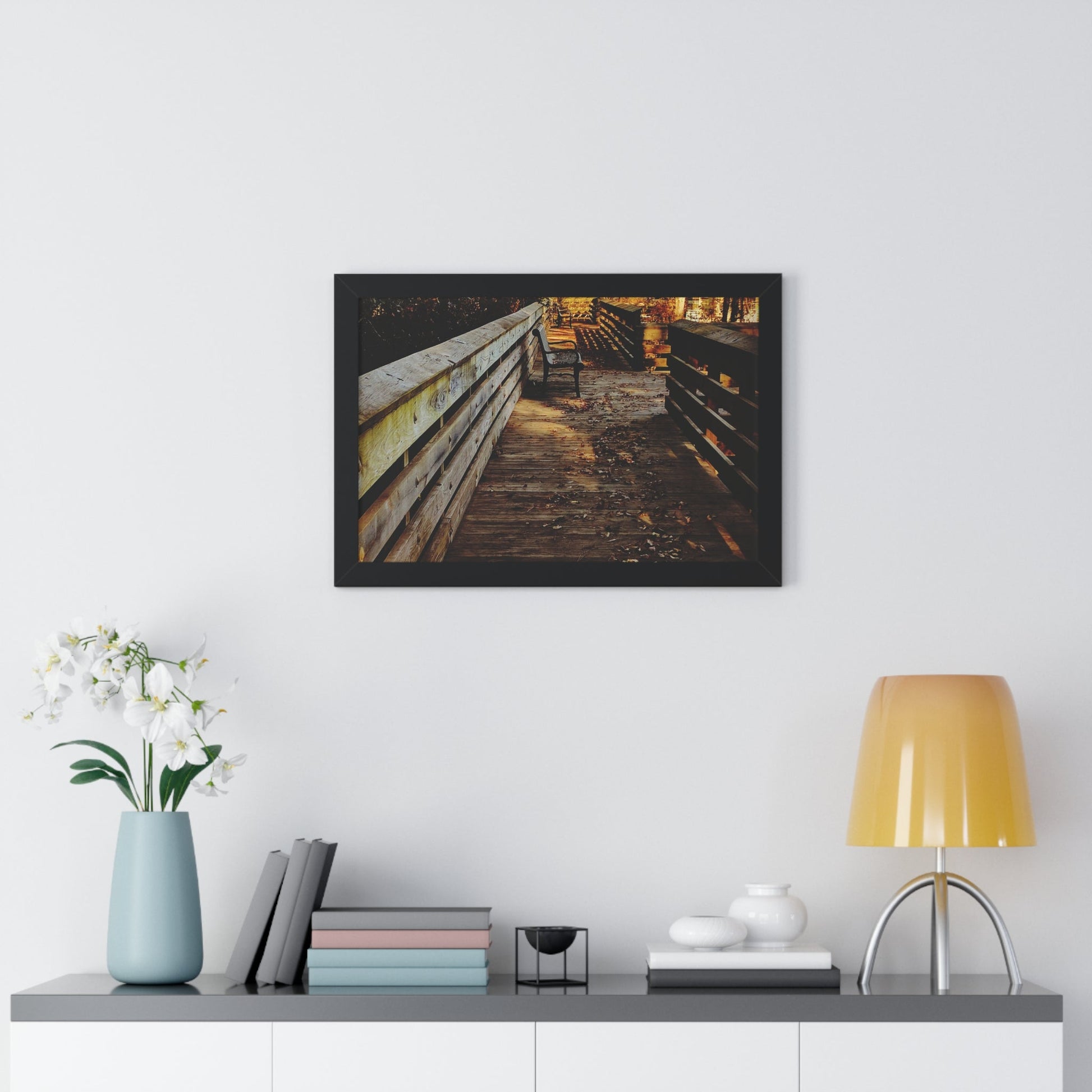 Autumn Boardwalk Framed Horizontal Poster | Fall Pathway Wall Art - Erudition Designs