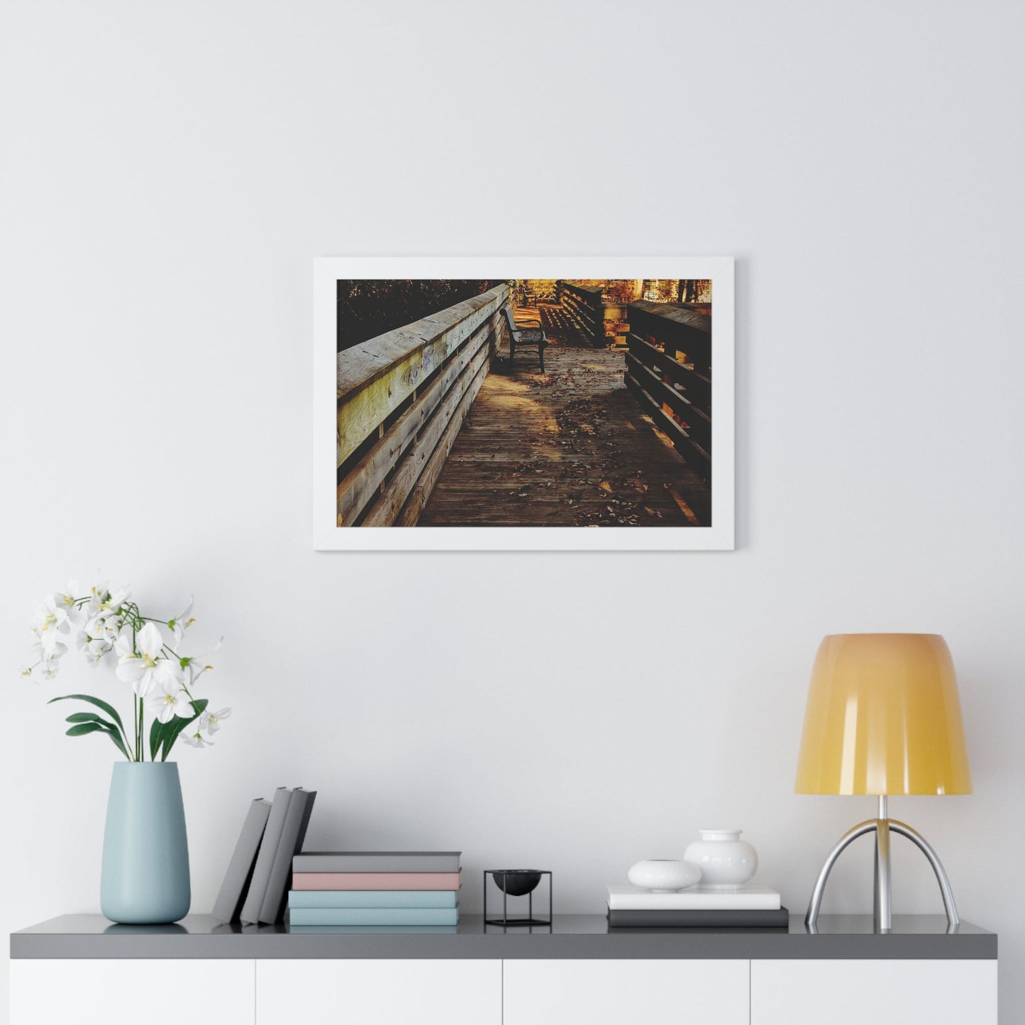 Autumn Boardwalk Framed Horizontal Poster | Fall Pathway Wall Art - Erudition Designs