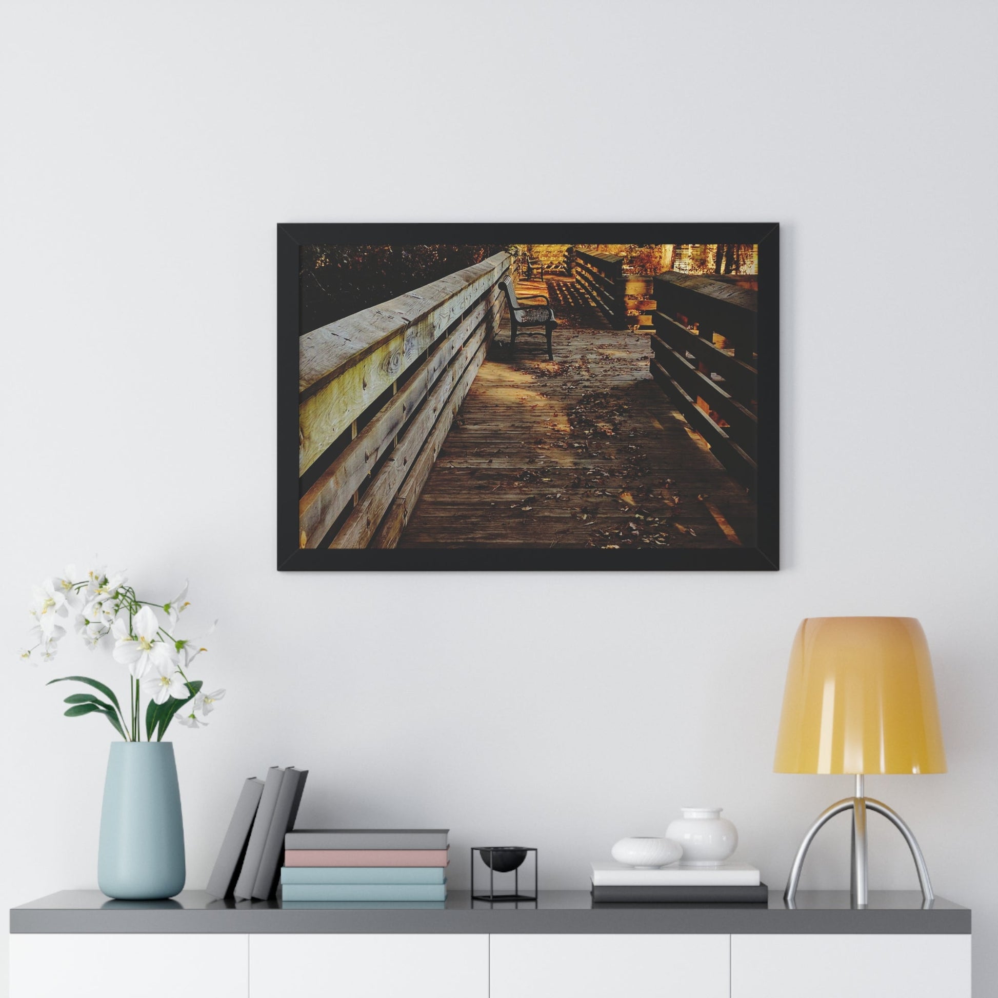 Autumn Boardwalk Framed Horizontal Poster | Fall Pathway Wall Art - Erudition Designs