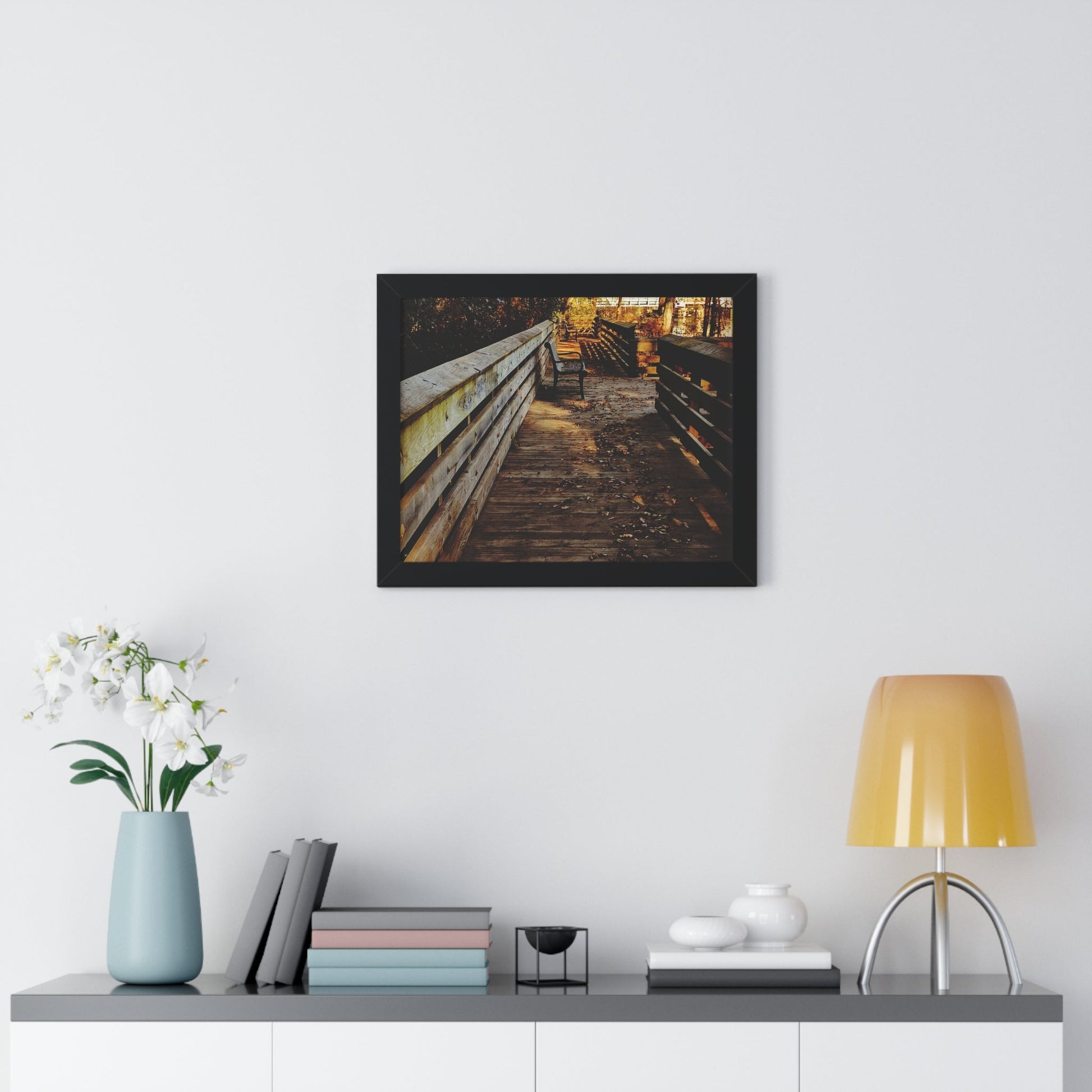 Autumn Boardwalk Framed Horizontal Poster | Fall Pathway Wall Art - Erudition Designs
