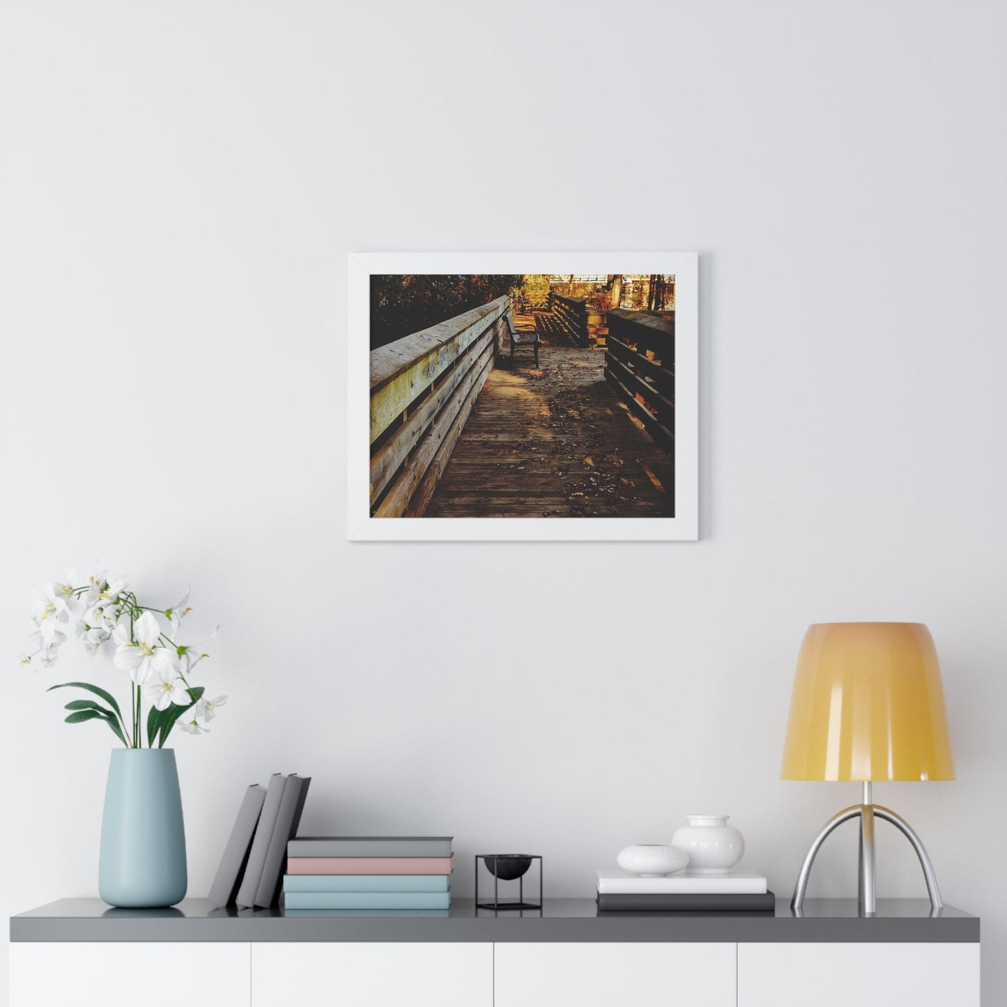 Autumn Boardwalk Framed Horizontal Poster | Fall Pathway Wall Art - Erudition Designs
