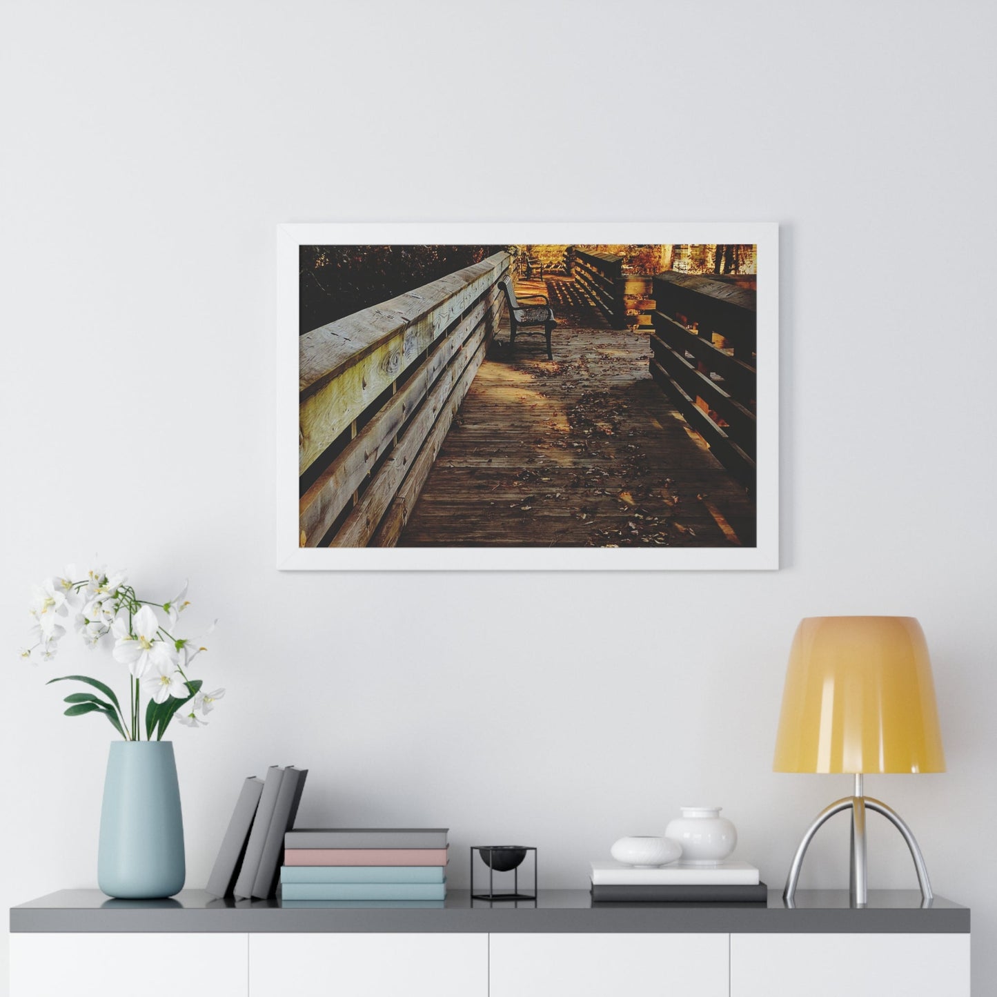 Autumn Boardwalk Framed Horizontal Poster | Fall Pathway Wall Art - Erudition Designs