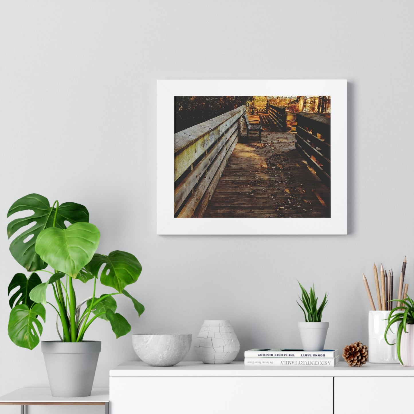 Autumn Boardwalk Framed Horizontal Poster | Fall Pathway Wall Art - Erudition Designs