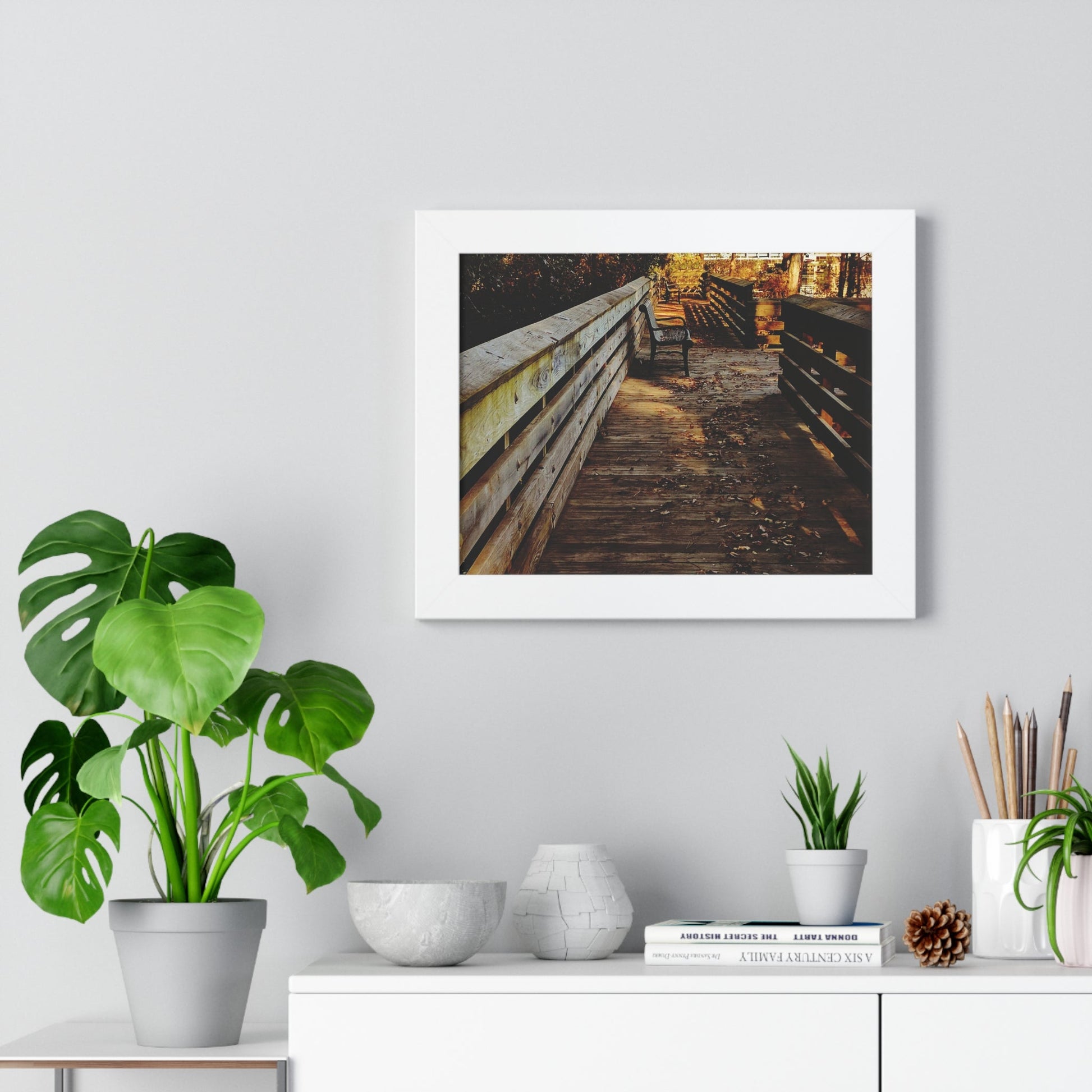 Autumn Boardwalk Framed Horizontal Poster | Fall Pathway Wall Art - Erudition Designs