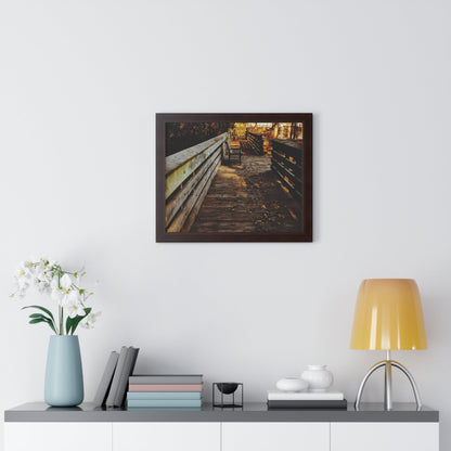 Autumn Boardwalk Framed Horizontal Poster | Fall Pathway Wall Art - Erudition Designs
