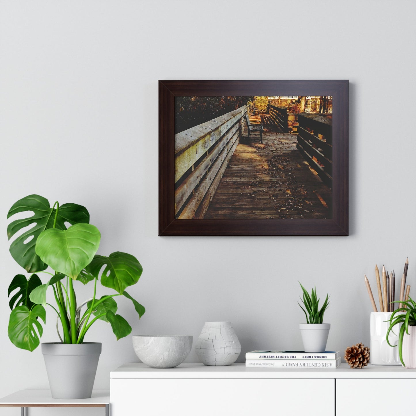Autumn Boardwalk Framed Horizontal Poster | Fall Pathway Wall Art - Erudition Designs