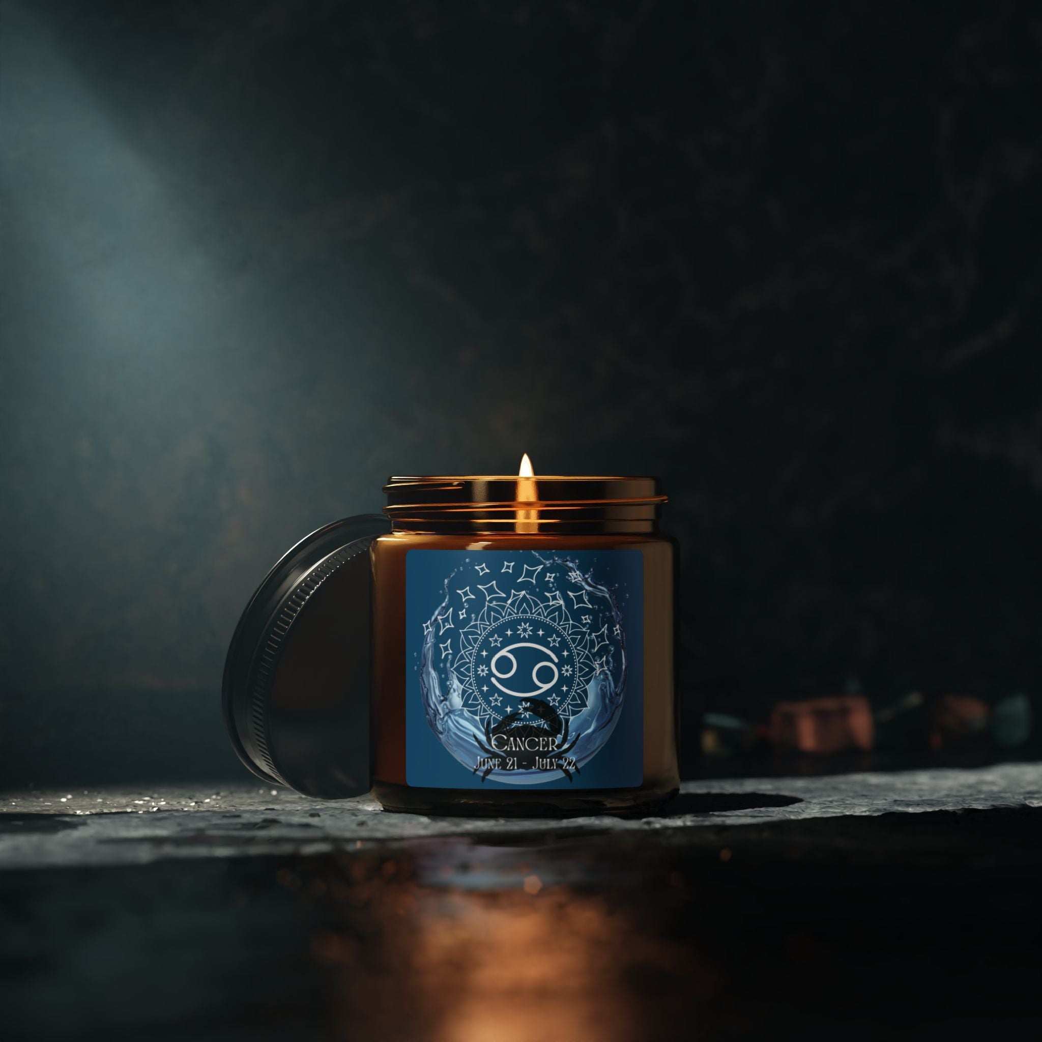 Cancer Zodiac Soy Candle — Amber Jar Scented Candle - Erudition Designs