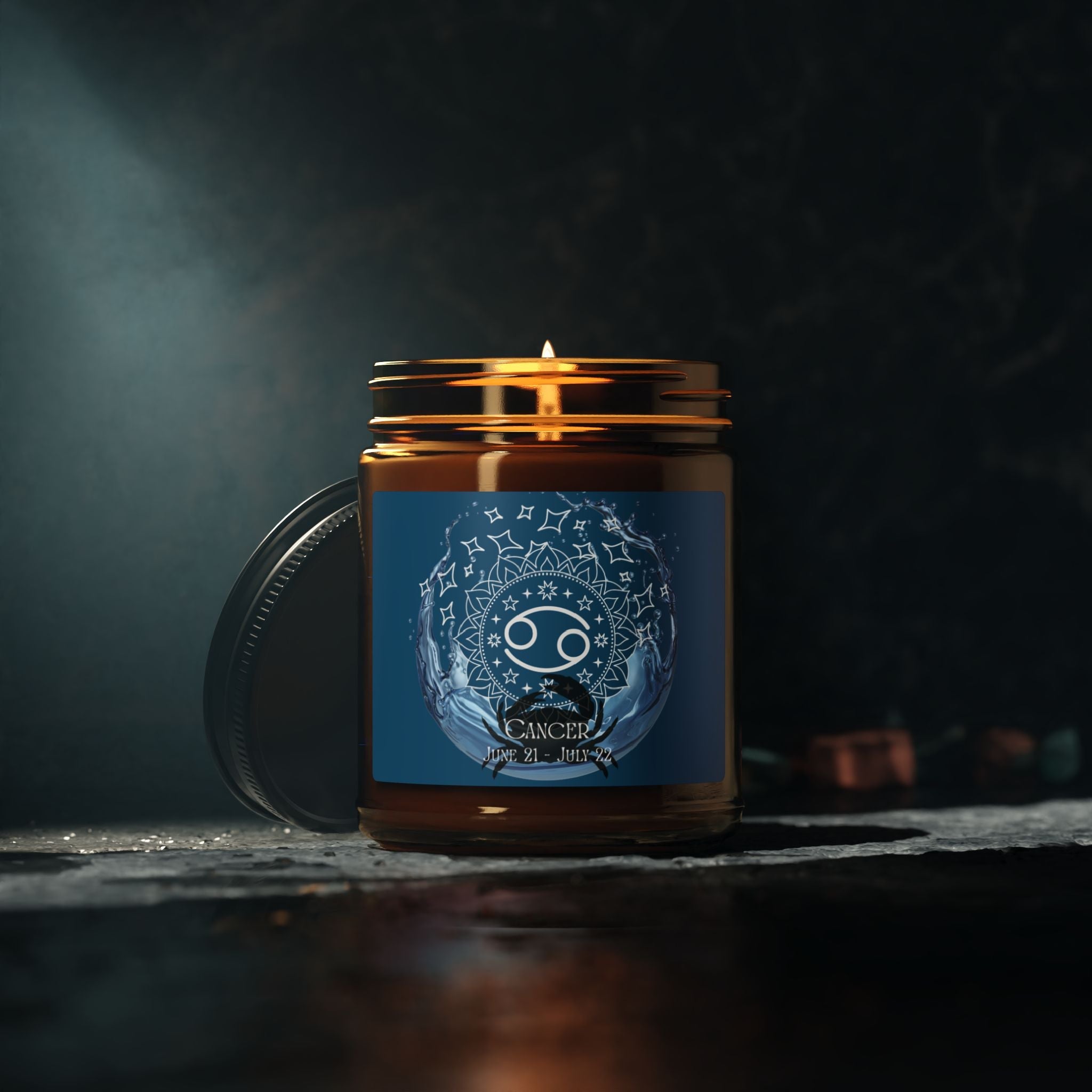 Cancer Zodiac Soy Candle — Amber Jar Scented Candle - Erudition Designs