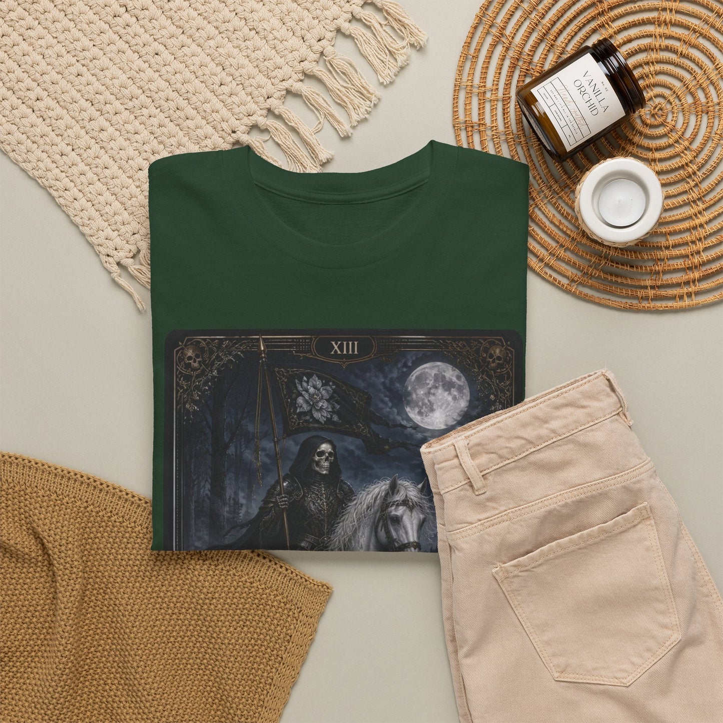 Death Tarot Card T-Shirt — Gothic Moonlit Horseman Tee - T-Shirt - Printify