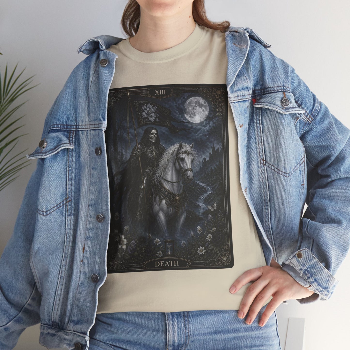 Death Tarot Card T-Shirt — Gothic Moonlit Horseman Tee - T-Shirt - Printify
