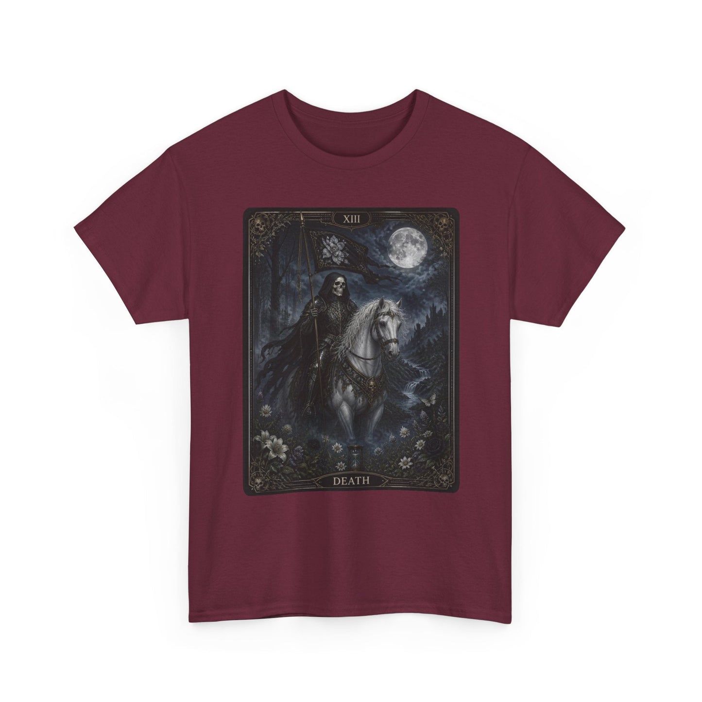 Death Tarot Card T-Shirt — Gothic Moonlit Horseman Tee - T-Shirt - Printify