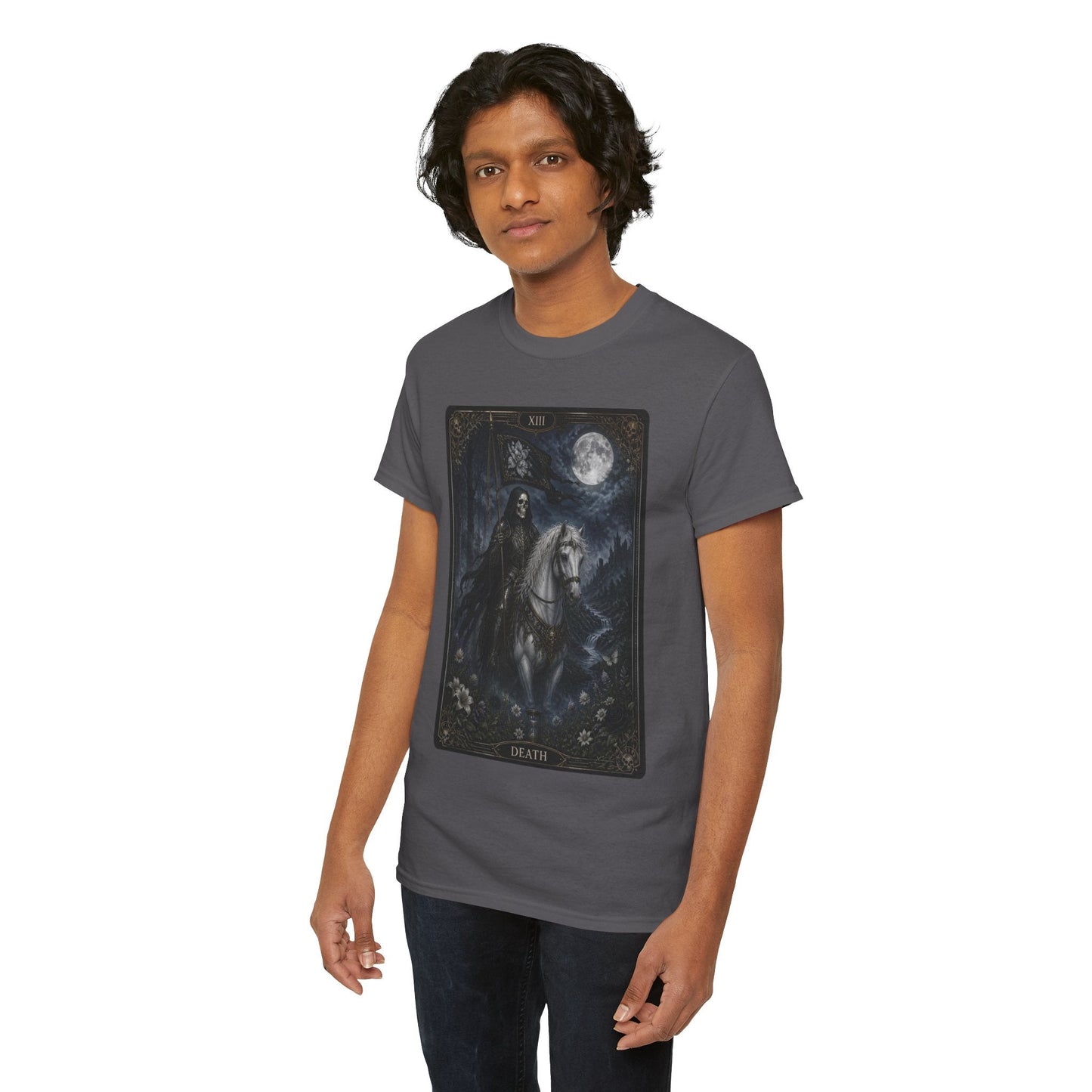 Death Tarot Card T-Shirt — Gothic Moonlit Horseman Tee - T-Shirt - Printify