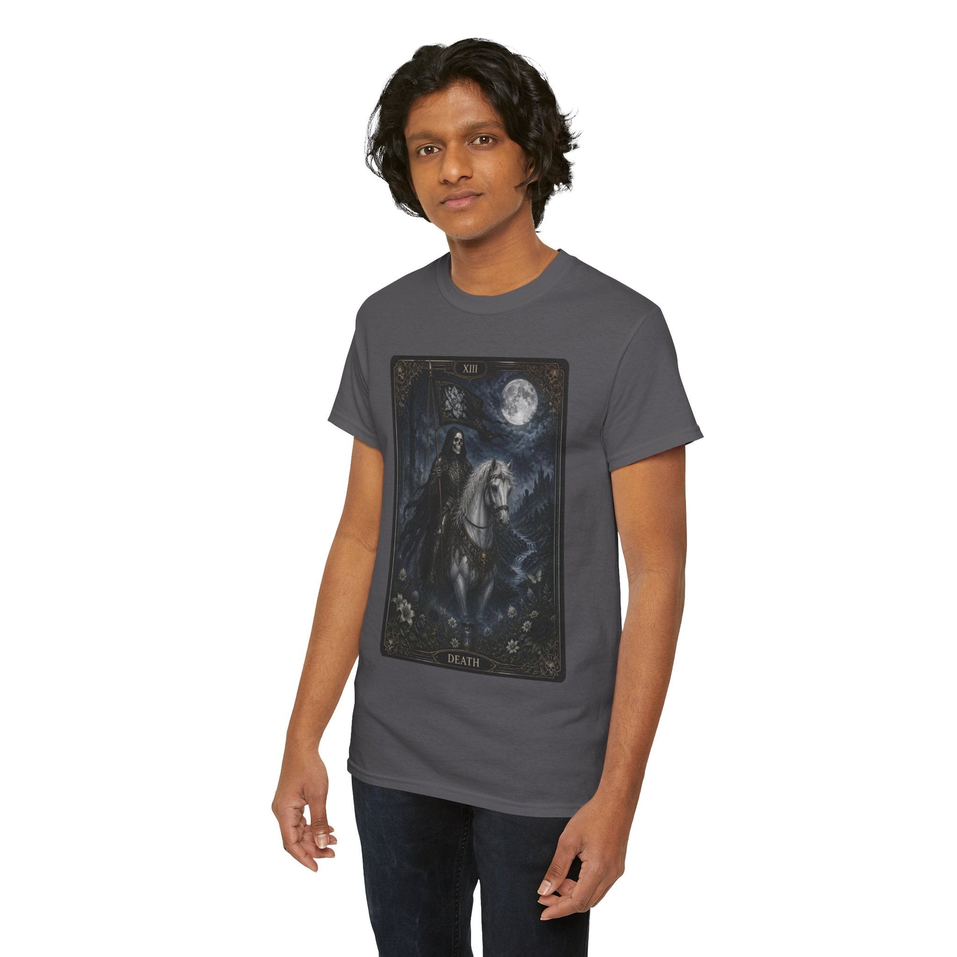Death Tarot Card T-Shirt — Gothic Moonlit Horseman Tee - T-Shirt - Printify