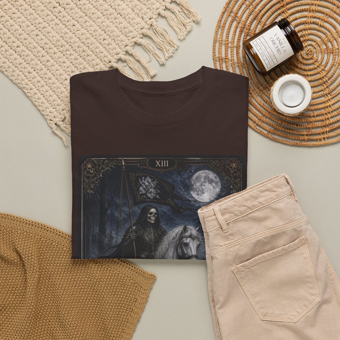 Death Tarot Card T-Shirt — Gothic Moonlit Horseman Tee - T-Shirt - Printify