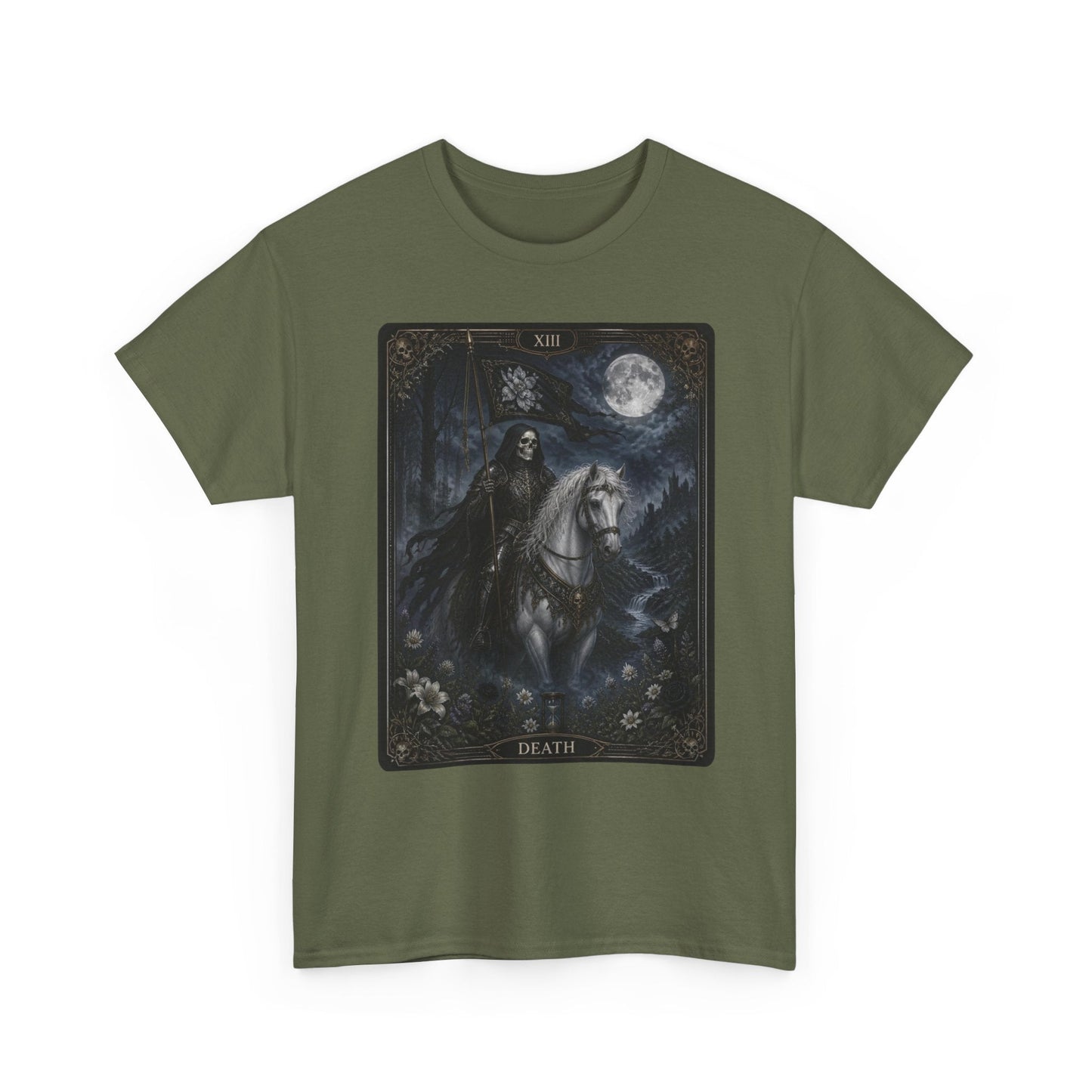 Death Tarot Card T-Shirt — Gothic Moonlit Horseman Tee - T-Shirt - Printify