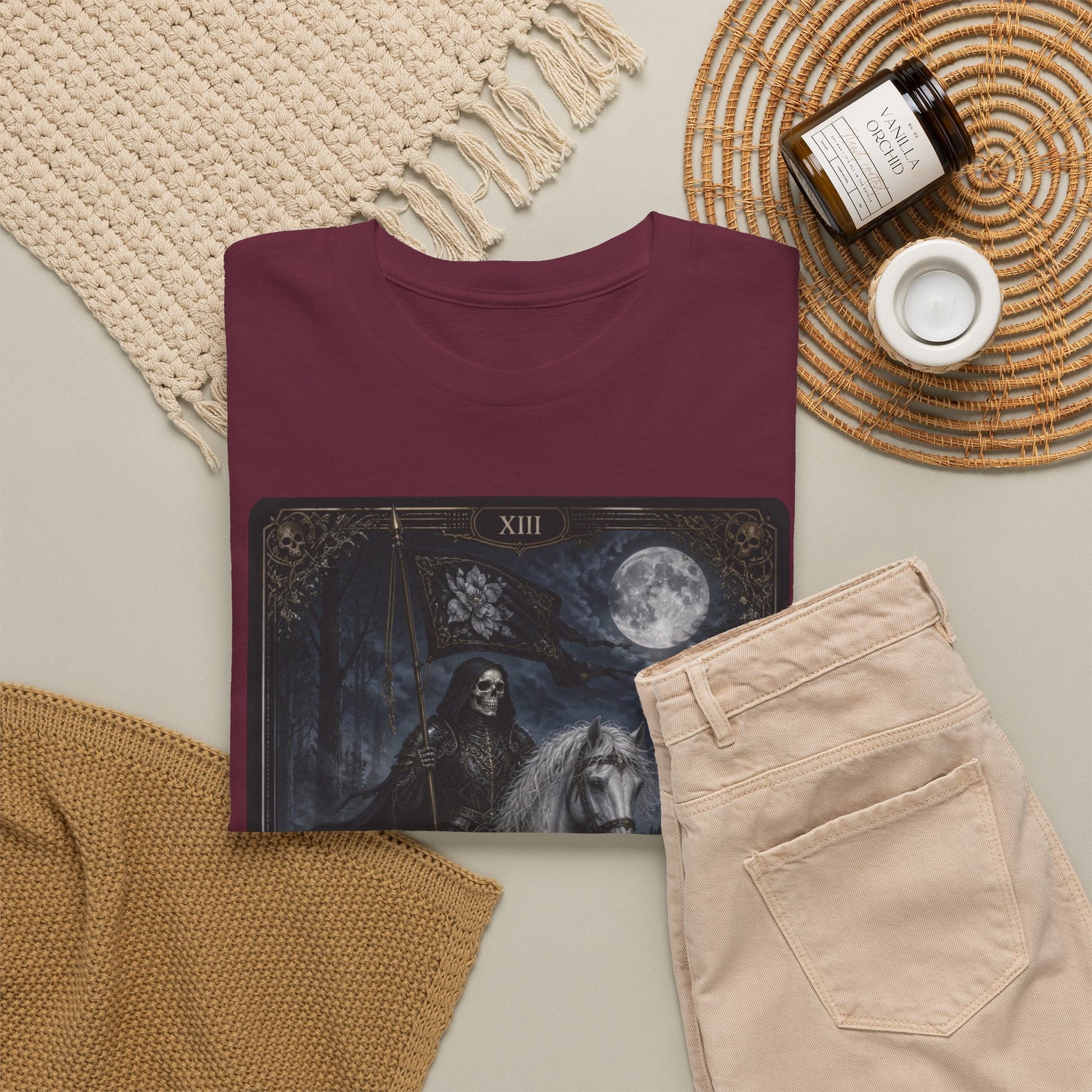 Death Tarot Card T-Shirt — Gothic Moonlit Horseman Tee - T-Shirt - Printify