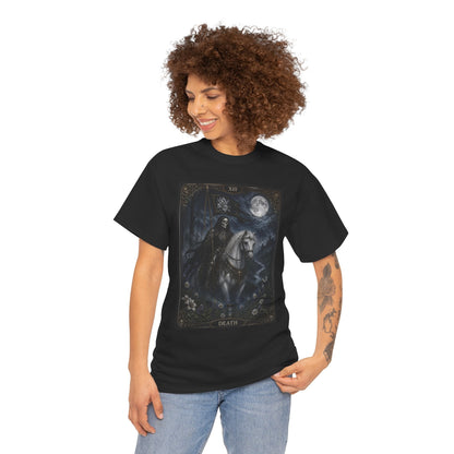 Death Tarot Card T-Shirt — Gothic Moonlit Horseman Tee - T-Shirt - Printify