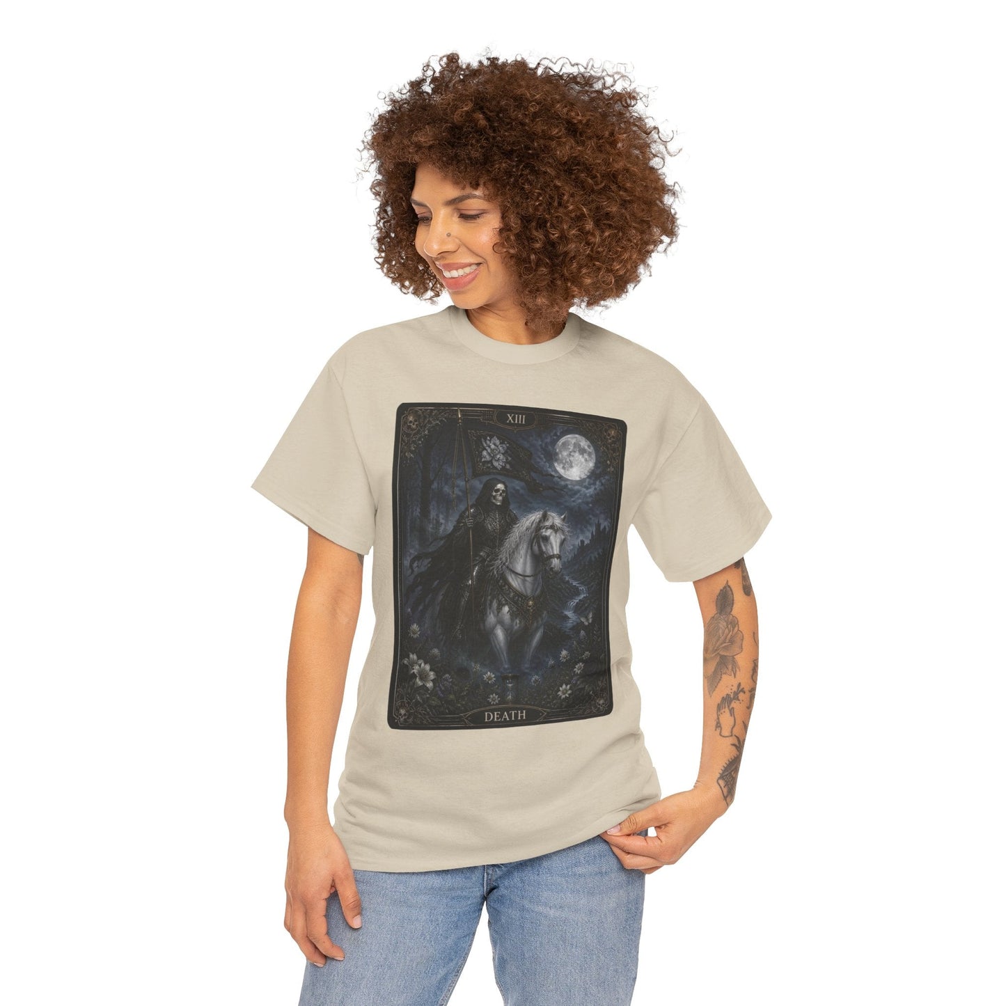 Death Tarot Card T-Shirt — Gothic Moonlit Horseman Tee - T-Shirt - Printify