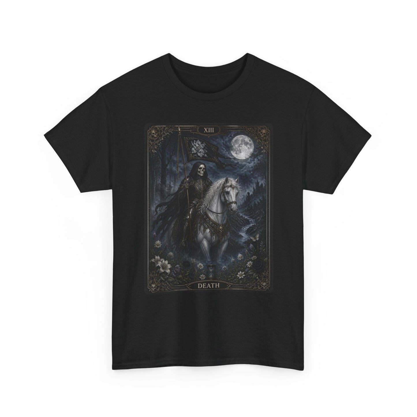 Death Tarot Card T-Shirt — Gothic Moonlit Horseman Tee - T-Shirt - Printify