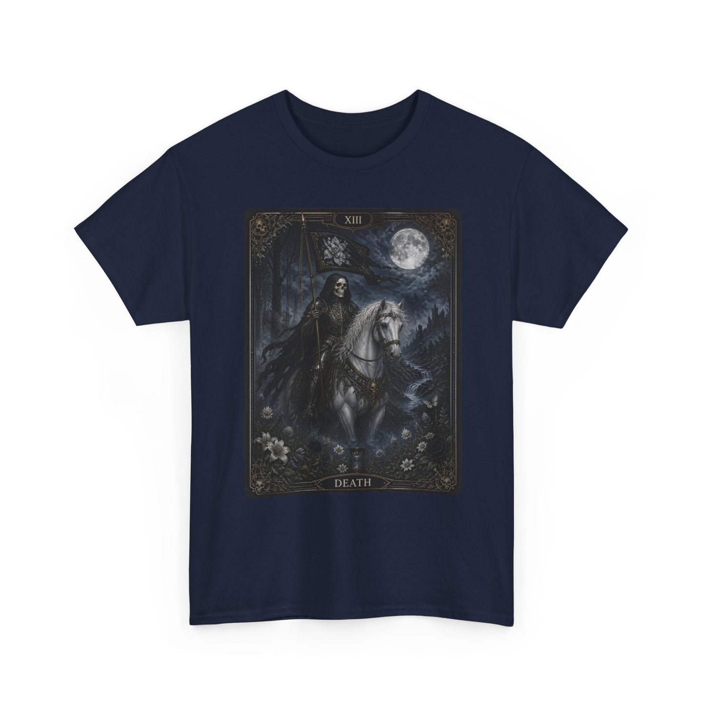 Death Tarot Card T-Shirt — Gothic Moonlit Horseman Tee - T-Shirt - Printify